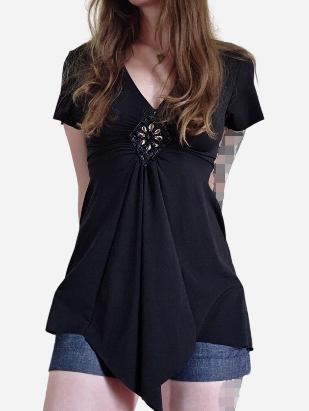 Daniel Laurent asymmetrical black embellished tie back top